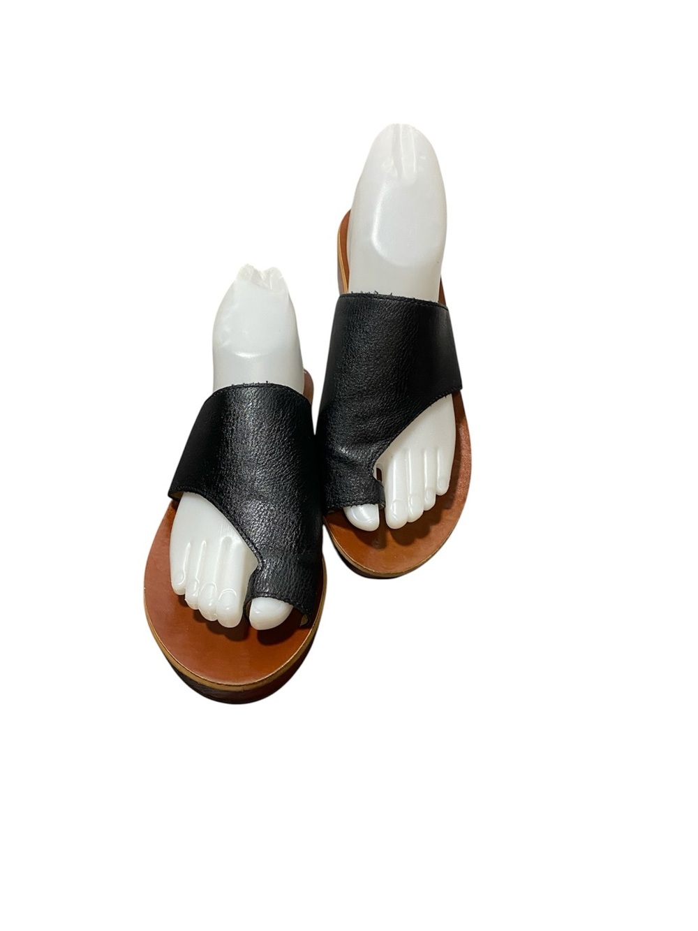 Lucky Brand Black Leather Toe-Loop Slide Sandals Sz-7.5